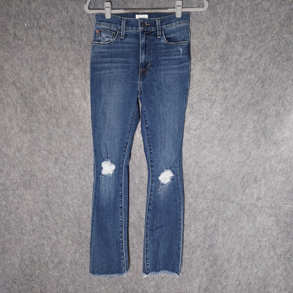 Hudson Women Blair High Rise Straight Crop 24 Blue Distressed Raw Hem Jeans